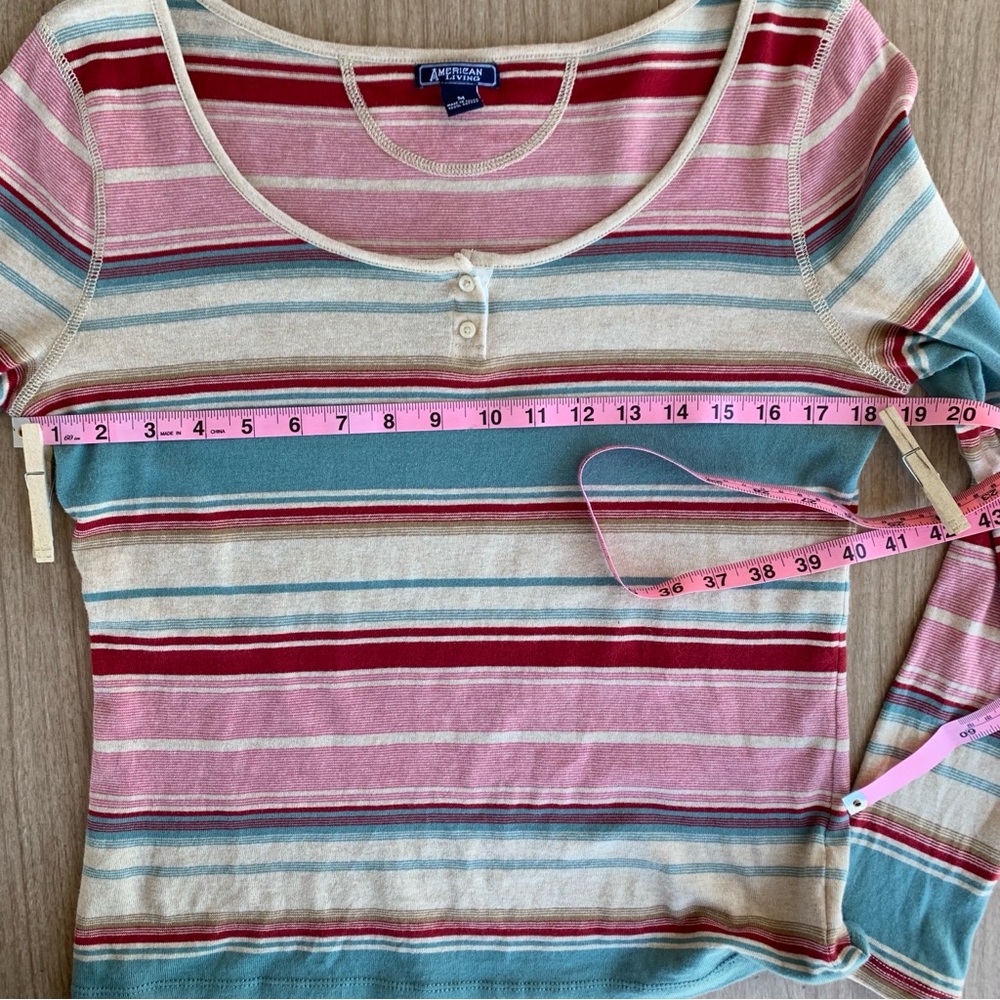 American Living Women’s Henley long-sleeve, striped, two-button placket Medium - Picture 4 of 9